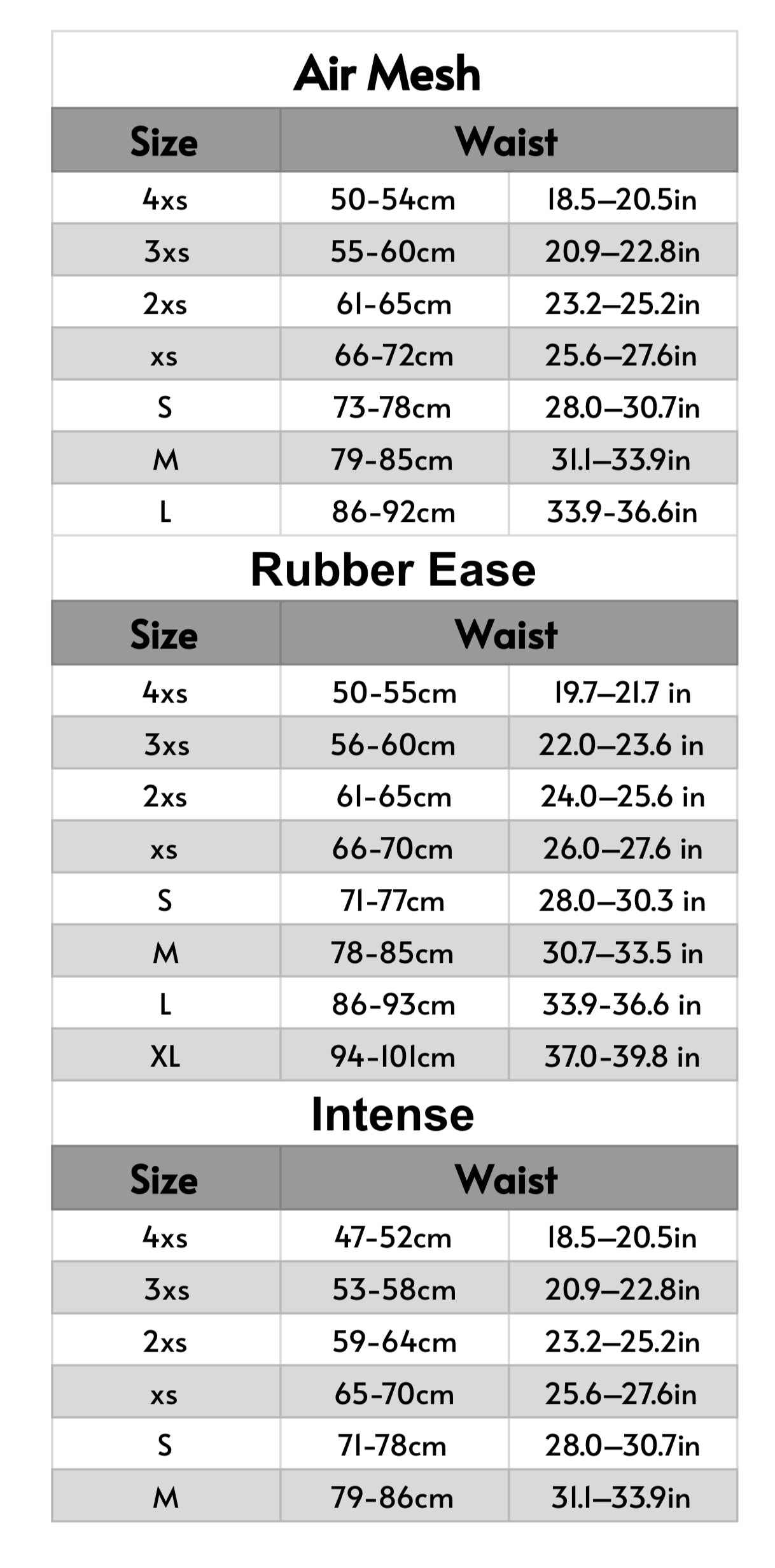 Size Guide Chart