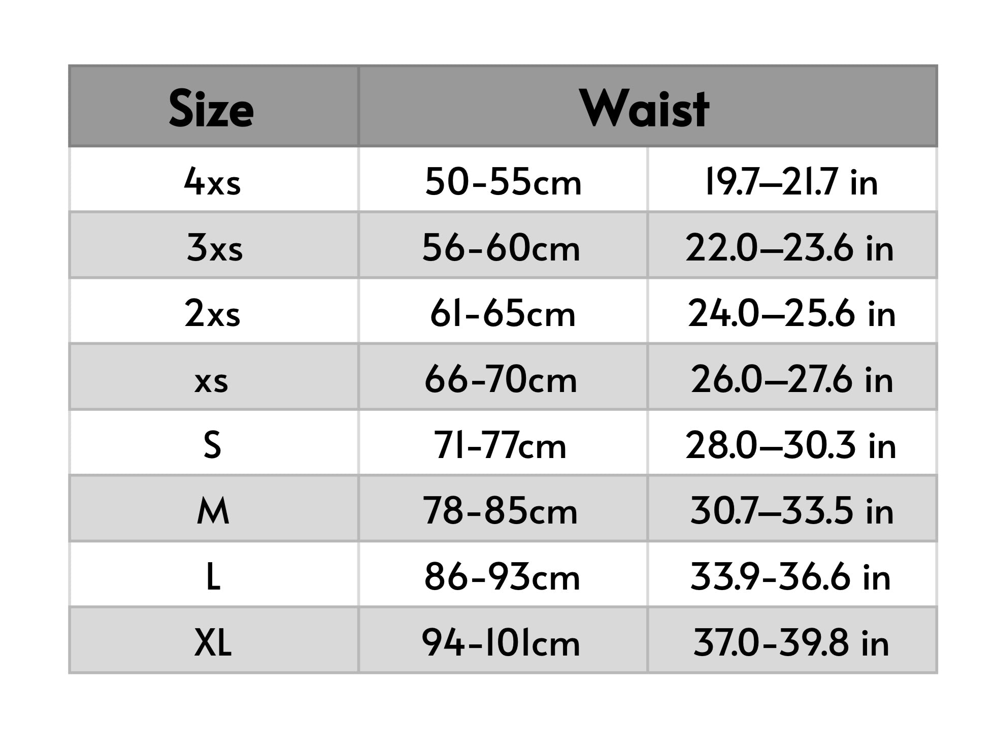 Size Guide Chart